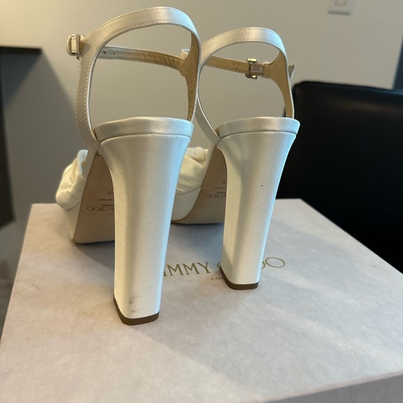 Jimmy Choo Heloise White Satin Platform Heels 120 MM - Picture 6 of 11